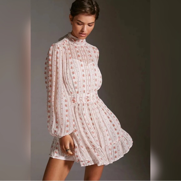 Anthropologie Let Me Be Mock Neck Sheer Mini Dress Size XS